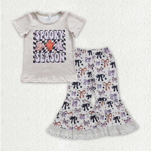 Spooky Season Bow Pattern Girls Halloween Outfits