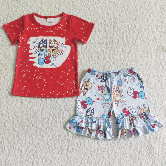 Promotional USA Cartoon Dog Red Girls 4th of July Outfits