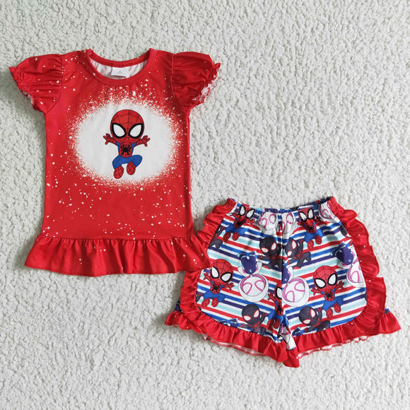 Promotional Cartoon Hero Red Girls Shorts Sets