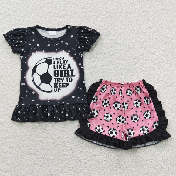 try to keep up Football Black Pink Girls Shorts Sets