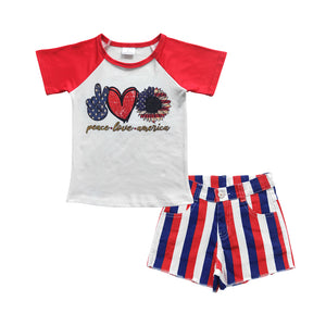 American Letters Stripe Jean Girls 4th of July Outfits