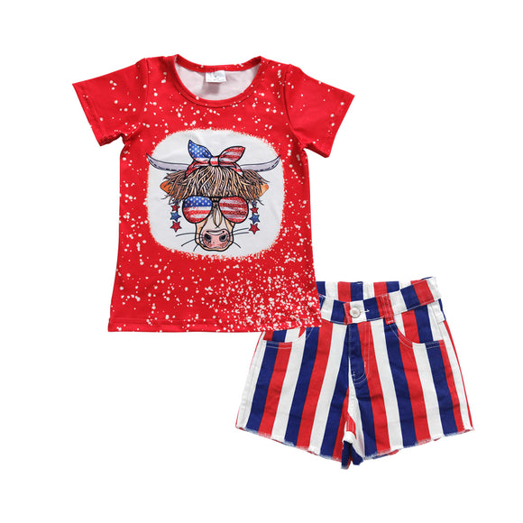 Glasses Cow Stripe Jean Girls 4th of July Outfits