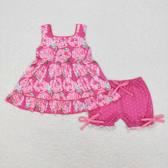 Floral Hot Pink Girls Shorts Sets