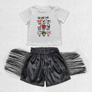 God says I am Black Leather Tassels Girls Shorts Sets