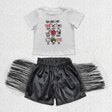 God says I am Black Leather Tassels Girls Shorts Sets