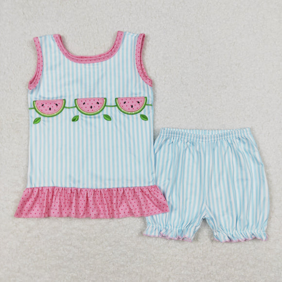 Watermelon Stripe Girls Shorts Sets