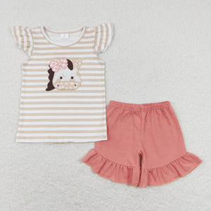 Horse Stripe Pink Girls Shorts Sets