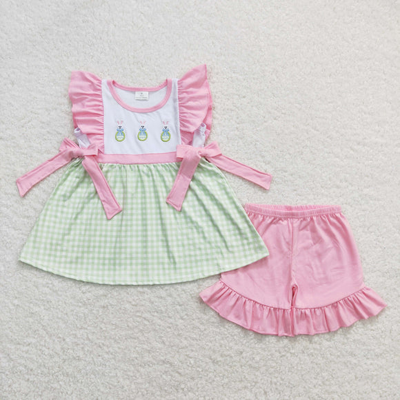 Bunny Eggs Green Stripe Pink Girls Easter Outfits