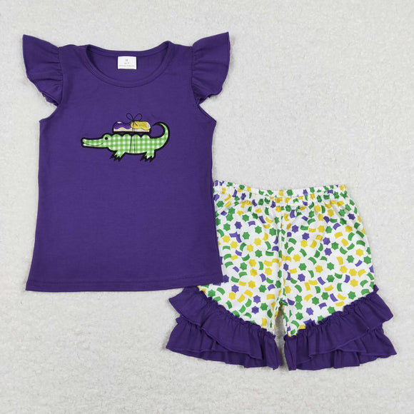 Crocodile Purple White Girls Mardi Gras Outfits