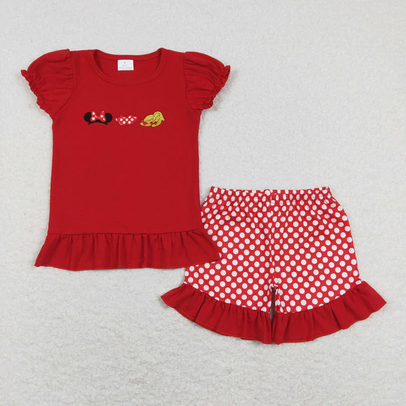 Cartoon Red Ruffles Polka Dots Girls Shorts Sets