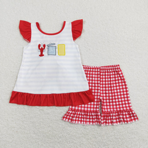 Corn Crawfish Stripe Red Plaid Girls Shorts Sets