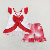 Corn Crawfish Stripe Red Plaid Girls Shorts Sets