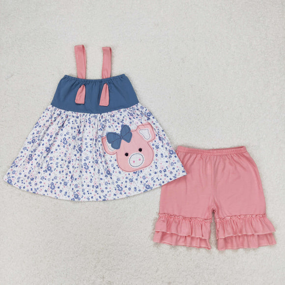 Floral Pig Pink Girls Shorts Sets