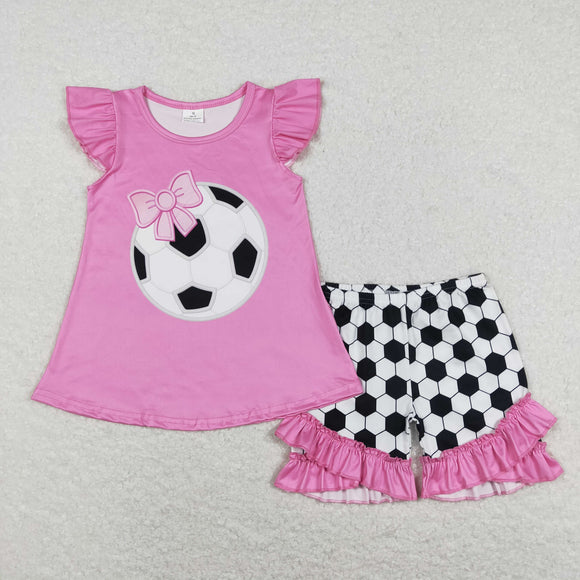 Soccer Plaid Pink Girls Shorts Sets