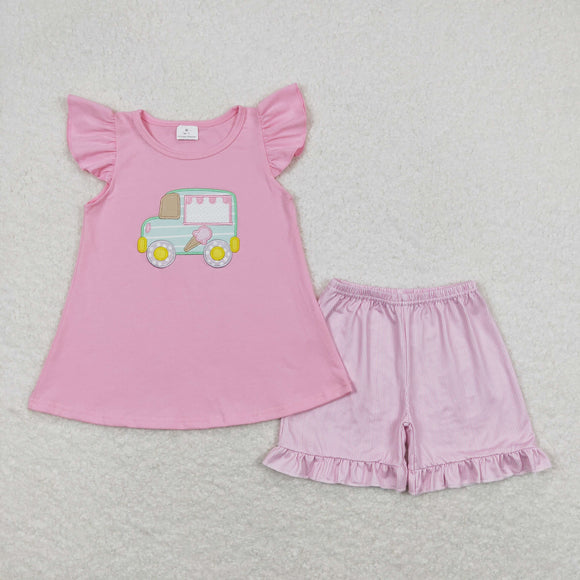 Ice Cream Truck Pink Girls Shorts Sets