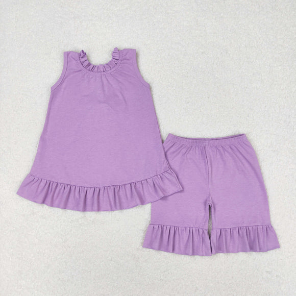 Solid Purple Bow Girls Shorts Sets