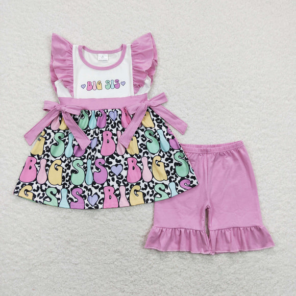 Big Sis Purple Ruffles Girls Shorts Sets