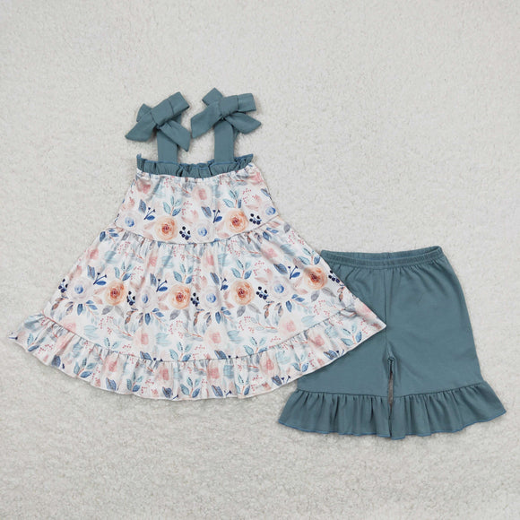 Floral Blue Girls Shorts Sets