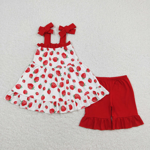 Strawberry Red Ruffles Girls Shorts Sets