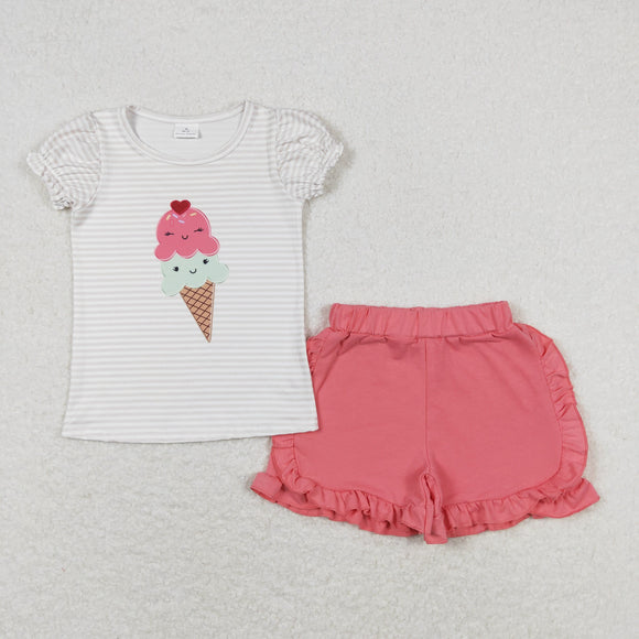 Ice Cream Stripe Pink Girls Shorts Sets