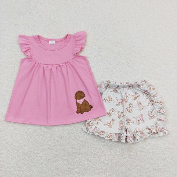 Dog Pink White Girls Shorts Sets