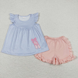 Ballet Shoes Blue Stripe Pink Girls Shorts Sets