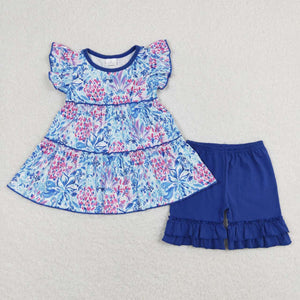 Floral Blue Girls Shorts Sets