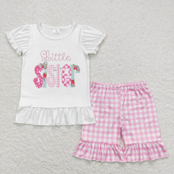 Little Sister Plaid White Girls Shorts Sets