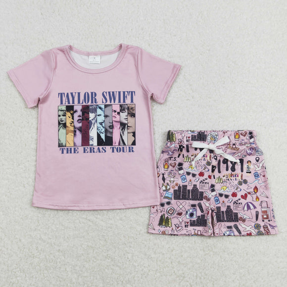 Letters Singer Pink Girls Shorts Sets