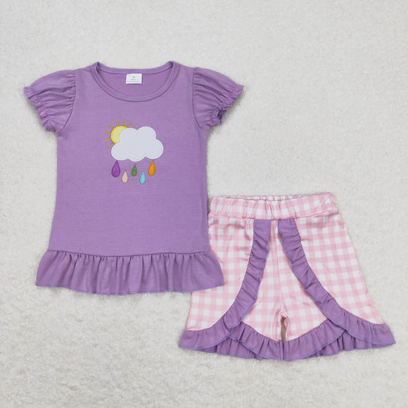 Rainy Pink Plaid Purple Girls Shorts Sets