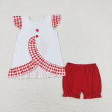 Flag Firework Trolley Red Plaid White Girls 4th of July Outfits