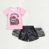 I got a heart like a truck Rodeo Black Leather Tassels Girls Shorts Sets