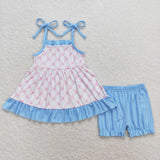 3-6M--5-6T Bows Blue Ruffles Girls Shorts Sets