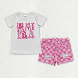 In My Swiftie Era Letters Singer Plaid Denim Girls Shorts Sets