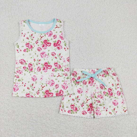 Floral Off-White Girls Shorts Sets