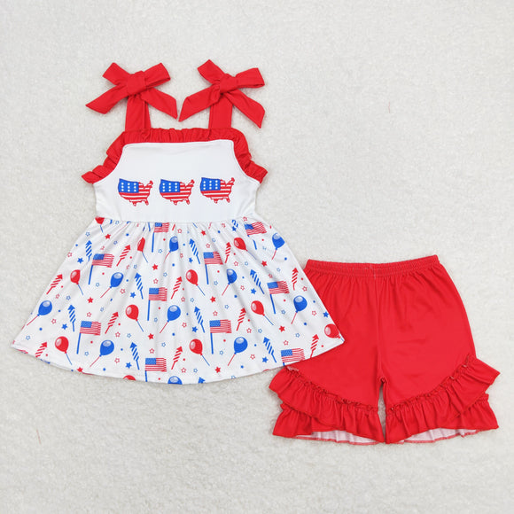 Firework Stars Balloon White Red Girls 4th of July Outfits