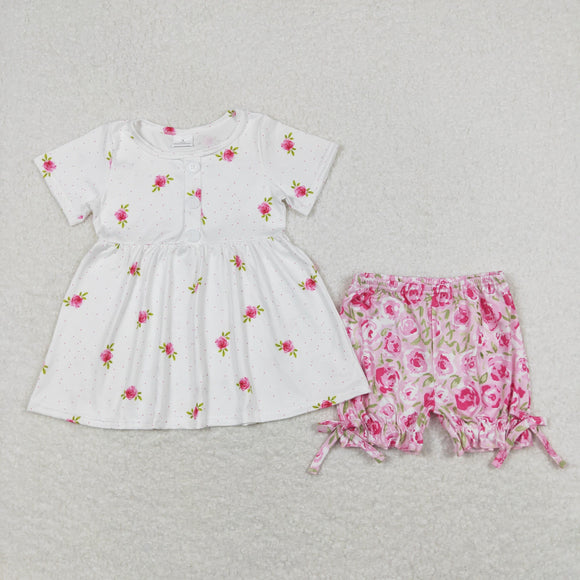 Floral White Pink Girls Shorts Sets