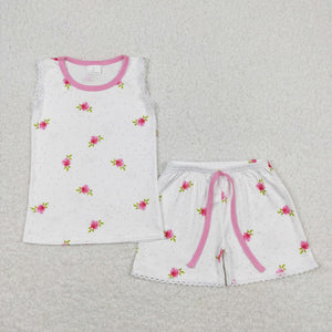 Floral Polka Dots Lace Ruffles Girls Shorts Sets