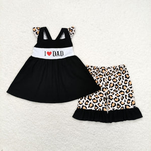 I love dad Leopard Print Black Girls Shorts Sets