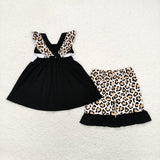 I love dad Leopard Print Black Girls Shorts Sets