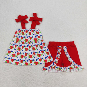 Strawberry Blueberry Red Girls Shorts Sets