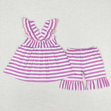 Popsicle Purple White Stripe Girls Shorts Sets
