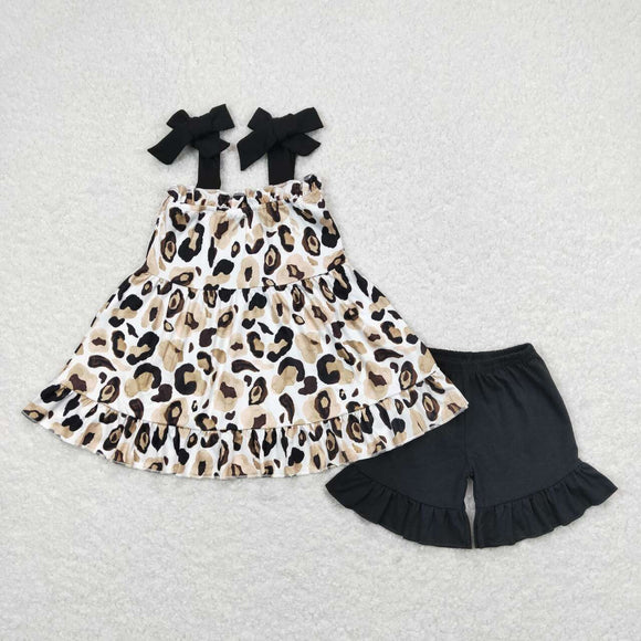 Leopard Print Black Girls Shorts Sets
