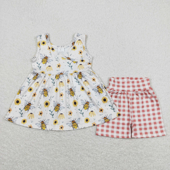 Bee Floral Plaid Girls Shorts Sets