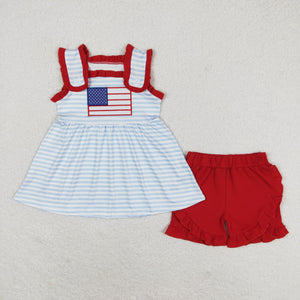 Flag Blue Stripe Red Girls 4th of July Outfits