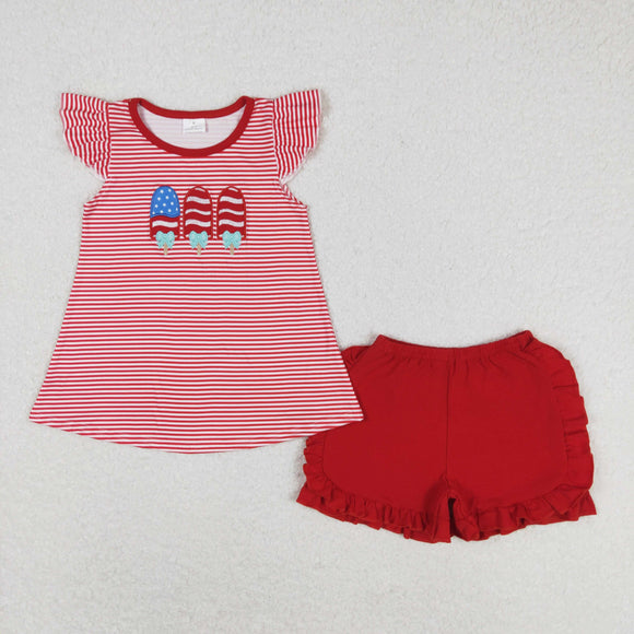 Popsicle Red Stripe Girls 4th of July Outfits