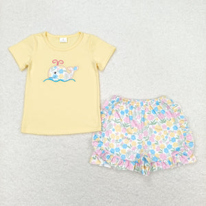 Floral Dolphin Yellow Girls Shorts Sets