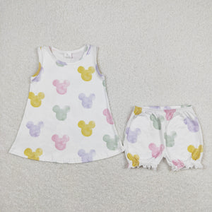 Cartoon White Girls Shorts Sets