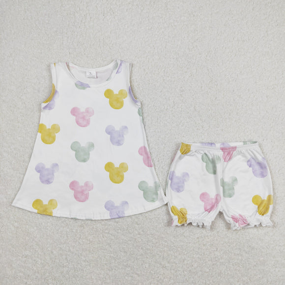 Cartoon White Girls Shorts Sets