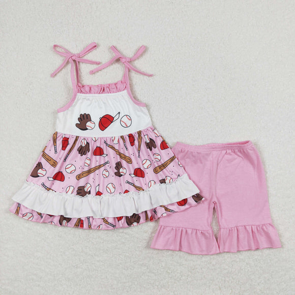 Baseball Pink White Girls Shorts Sets